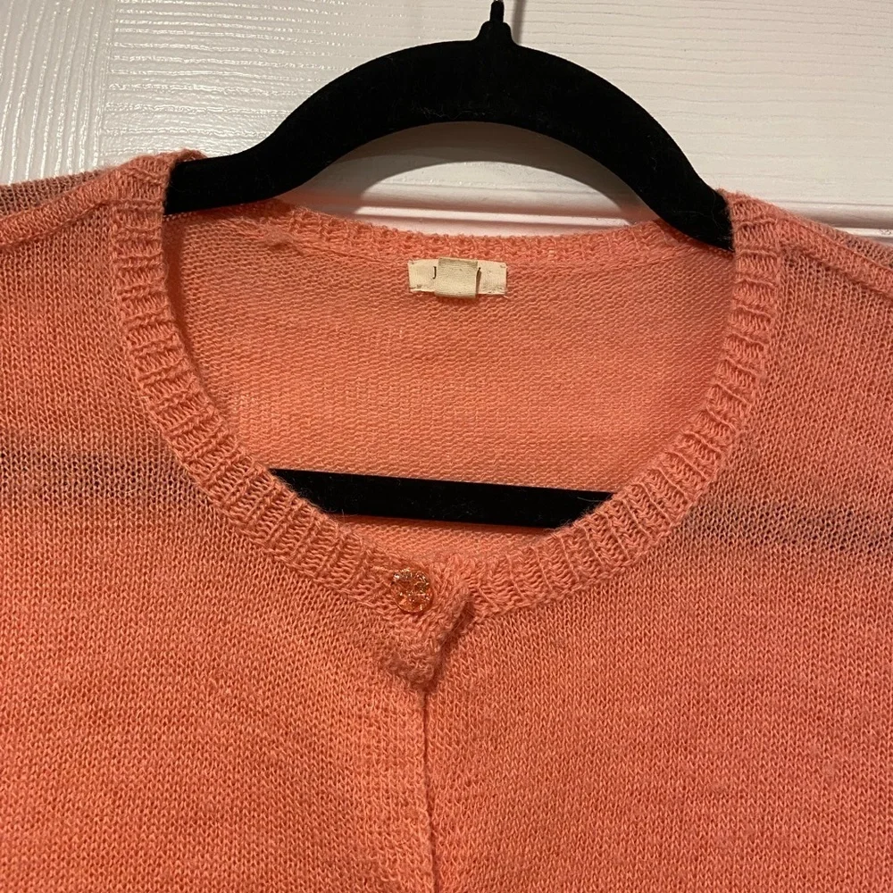 J. Crew Size S Coral Crystal Button Long Sleeve Lightweight Alpaca Cardigan